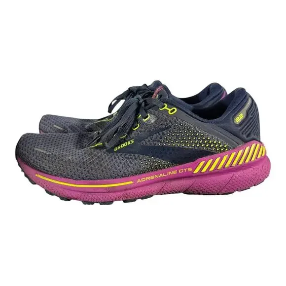 Brooks Adrenaline GTS 22 Women’s 11 Navy Purple Neon Running Shoes Medium B - Picture 5 of 9